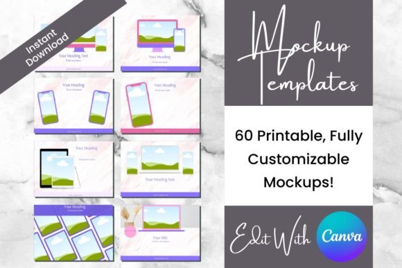 Download 60 Digital Product Mockups - Pink Purple - Product mockups Collection