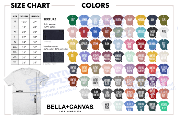 Download Bella Canvas 3001 Color Chart Size Chart - Bella canvas Collection